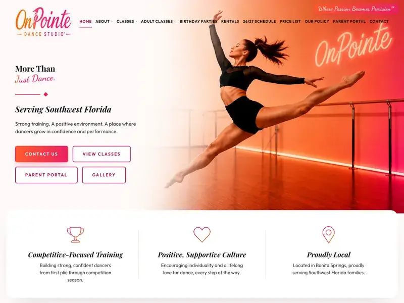 Website we designed for OnPointe Dance Studio