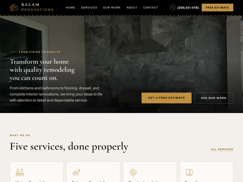 Website we designed for Balam Renovations